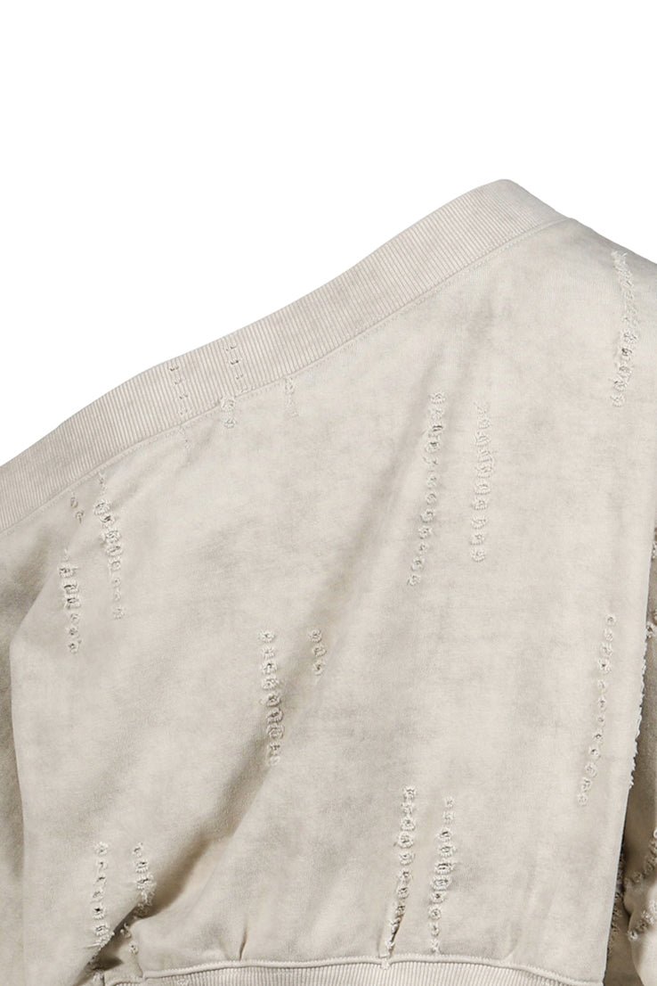 DISTRESSED OFF-SHOULDER SWEATSHIRT / BEI