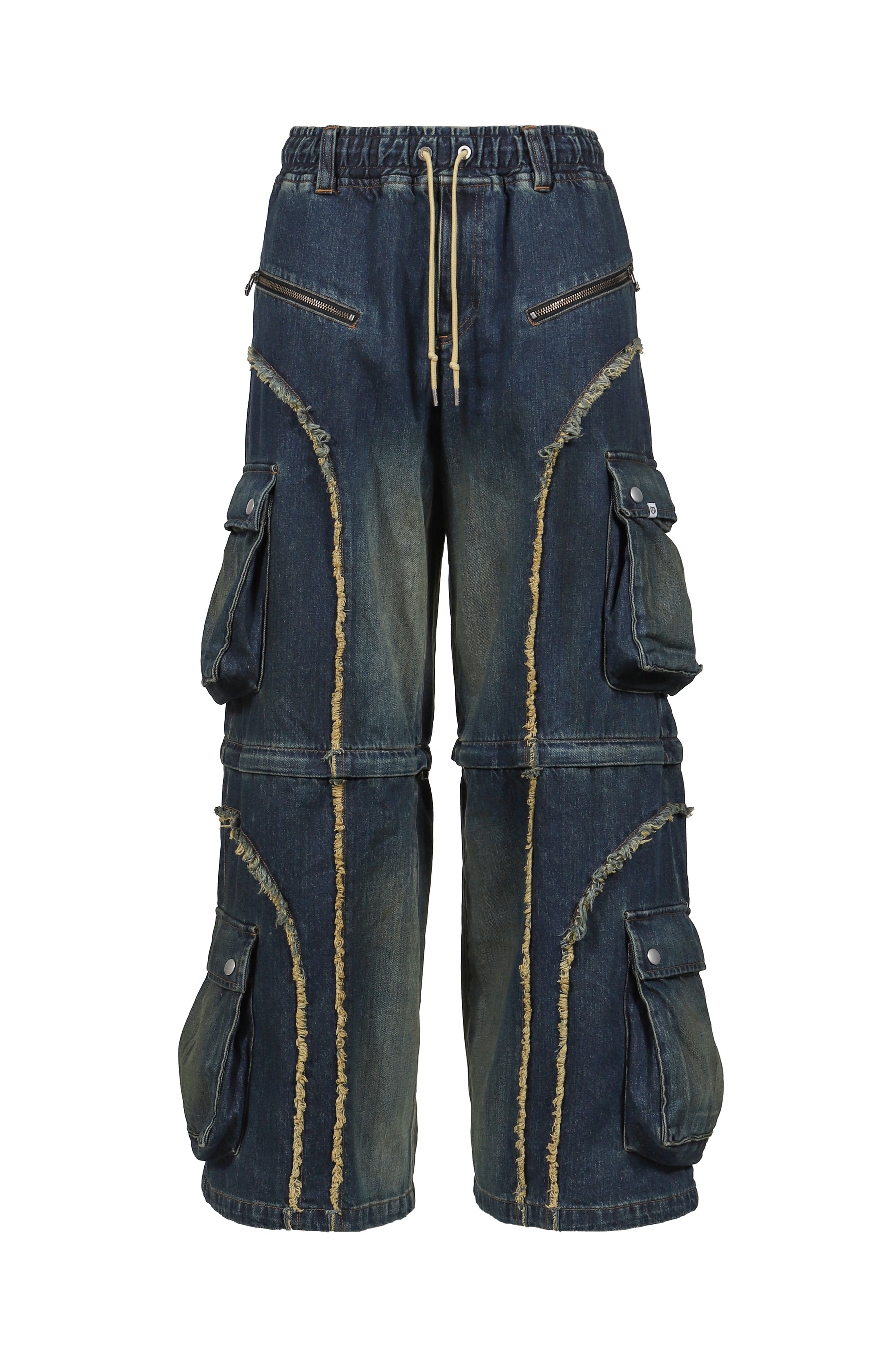 SPLIT DENIM CARGO PANTS / BLUE 