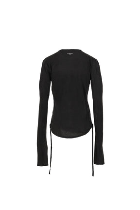 DOT WRINKLED CROPPED LONG SLEEVES TOP WITH "DEAR DIARY" PRINT / FADED BLK
