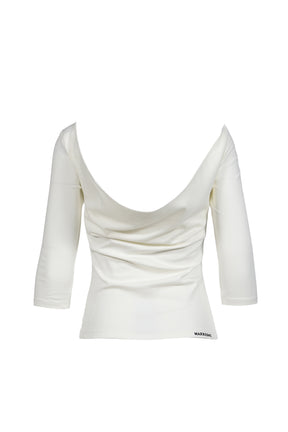 FUN RIDE PRINTED WHITE 3/4 SLEEVE COWL NECK BACKLESS TOP / WHT