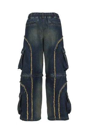 SPLIT DENIM CARGO PANTS / BLUE 