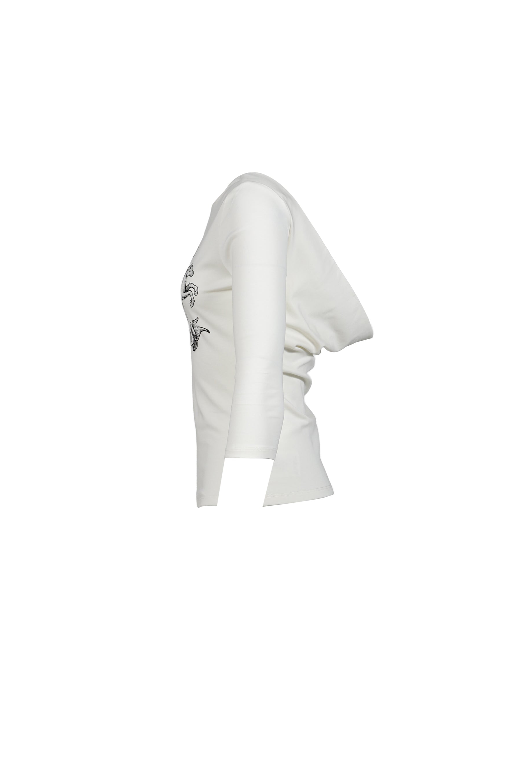 FUN RIDE PRINTED WHITE 3/4 SLEEVE COWL NECK BACKLESS TOP / WHT