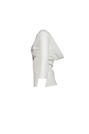 FUN RIDE PRINTED WHITE 3/4 SLEEVE COWL NECK BACKLESS TOP / WHT