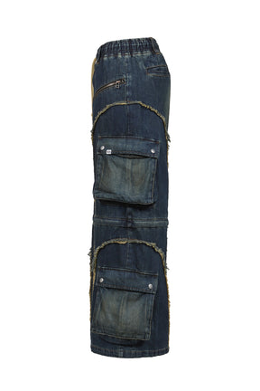 SPLIT DENIM CARGO PANTS / BLUE 