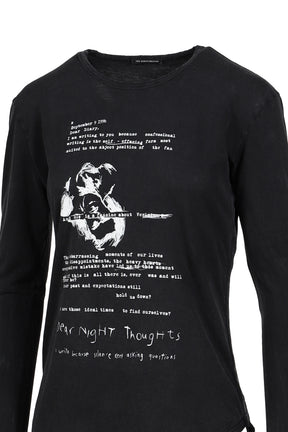 DOT WRINKLED CROPPED LONG SLEEVES TOP WITH "DEAR DIARY" PRINT / FADED BLK