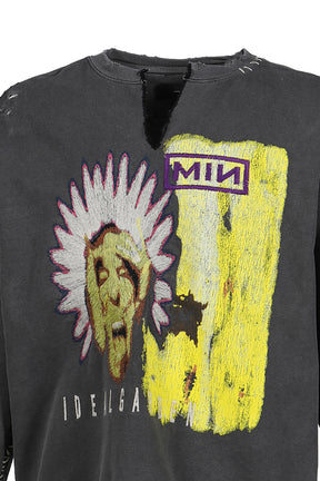 BOOTLEG DIY CREW SWEAT WITH REPAIRED(COORDINATE) / AGED BLK 