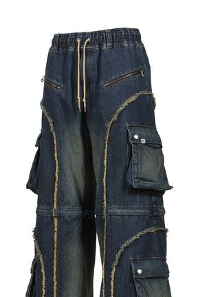 SPLIT DENIM CARGO PANTS / BLUE 