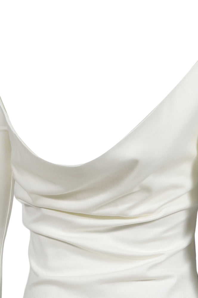 FUN RIDE PRINTED WHITE 3/4 SLEEVE COWL NECK BACKLESS TOP / WHT