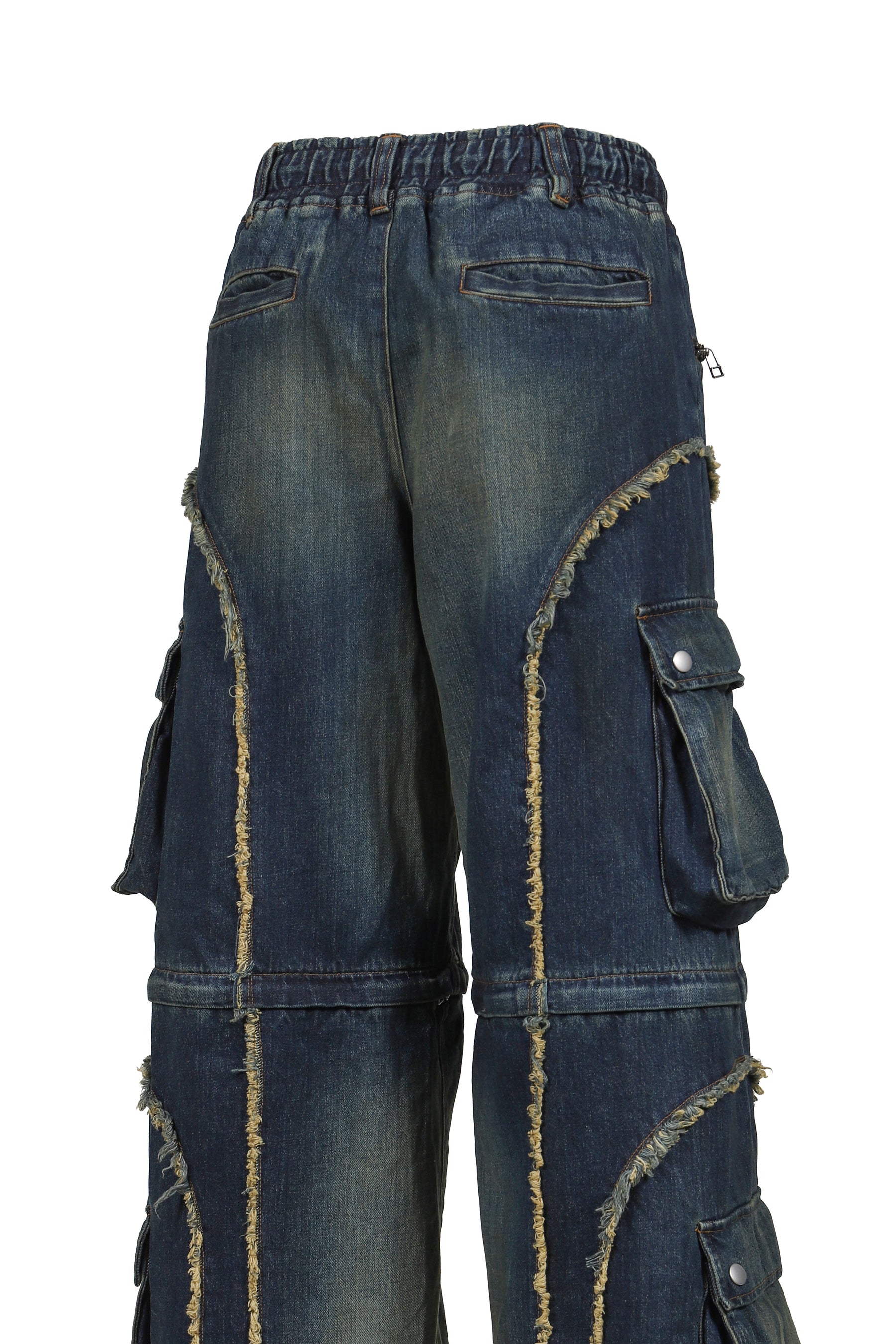 SPLIT DENIM CARGO PANTS / BLUE 
