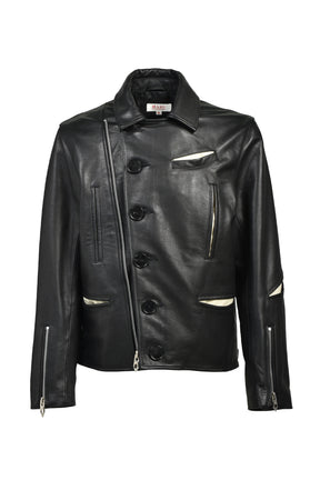 MOTORCYCLE LEATHER JACKET / BLK
