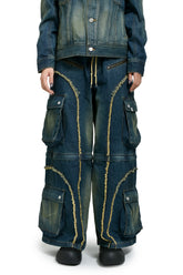 SPLIT DENIM CARGO PANTS / BLUE 