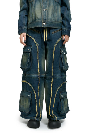 SPLIT DENIM CARGO PANTS / BLUE 