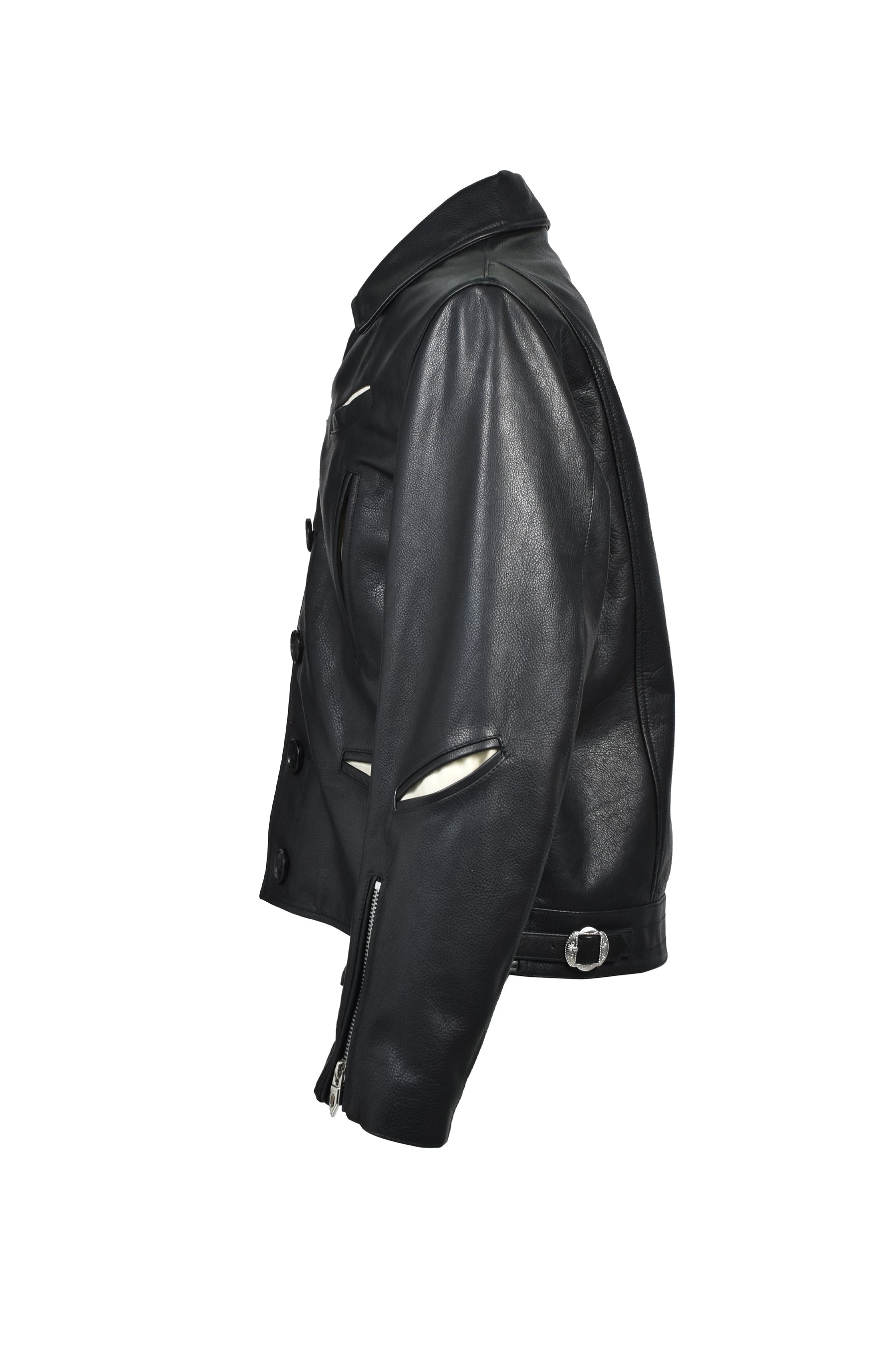 MOTORCYCLE LEATHER JACKET / BLK