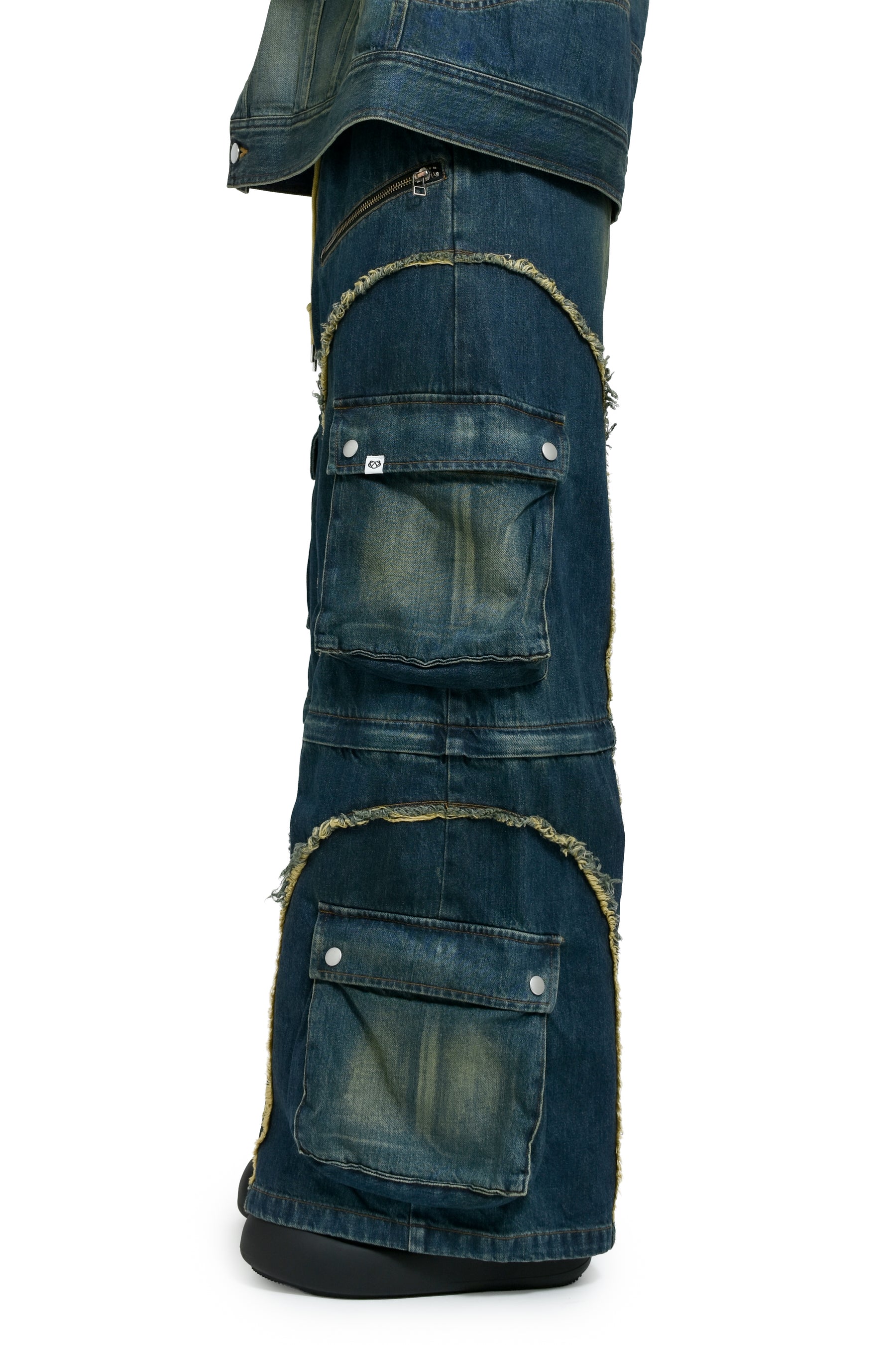 SPLIT DENIM CARGO PANTS / BLUE 