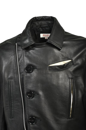 MOTORCYCLE LEATHER JACKET / BLK