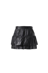 BLACK WOMENS LEATHER FRILL SKIRT / BLK