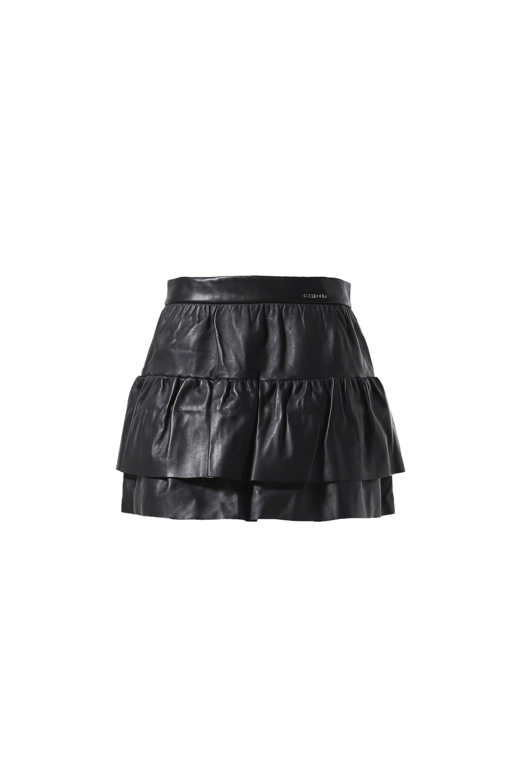 BLACK WOMENS LEATHER FRILL SKIRT / BLK