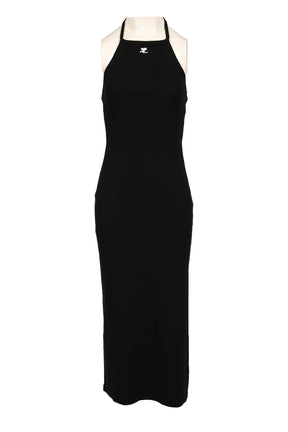 CONTRAST TIE-BACK LONG DRESS / BLK