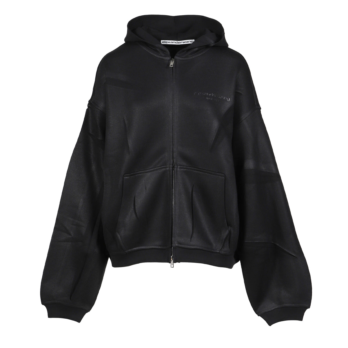 alexanderwang アレキサンダーワン FW25 CREASED ZIP-UP HOODIE / BLK