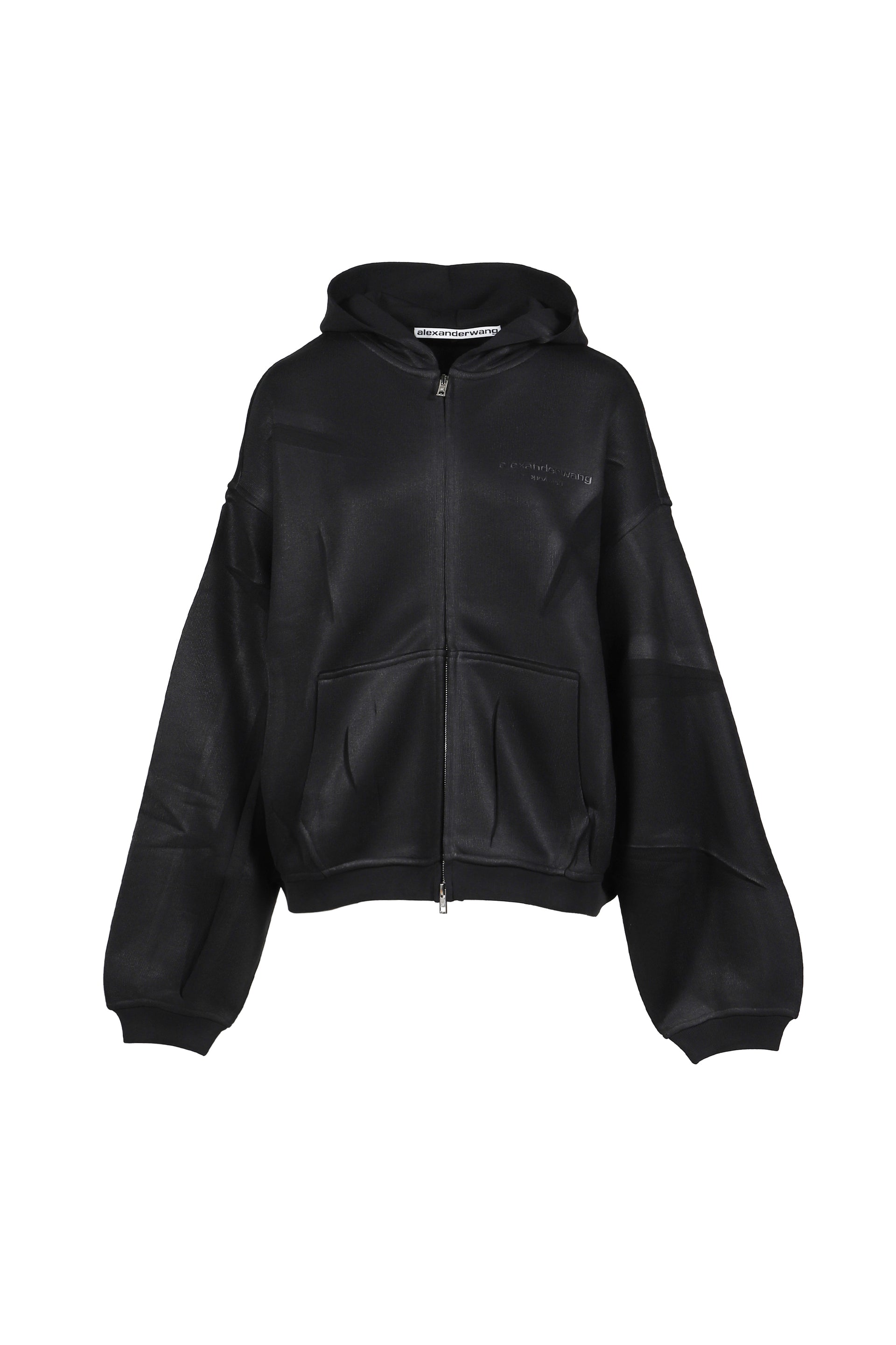 CREASED ZIP-UP HOODIE / BLK