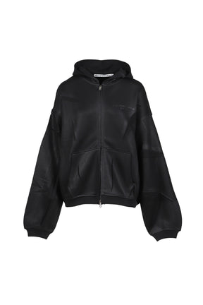 CREASED ZIP-UP HOODIE / BLACK 