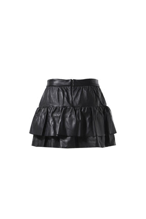 BLACK WOMENS LEATHER FRILL SKIRT / BLK