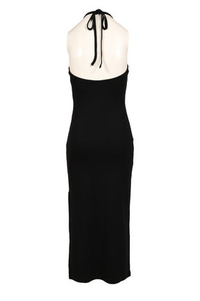 CONTRAST TIE-BACK LONG DRESS / BLK