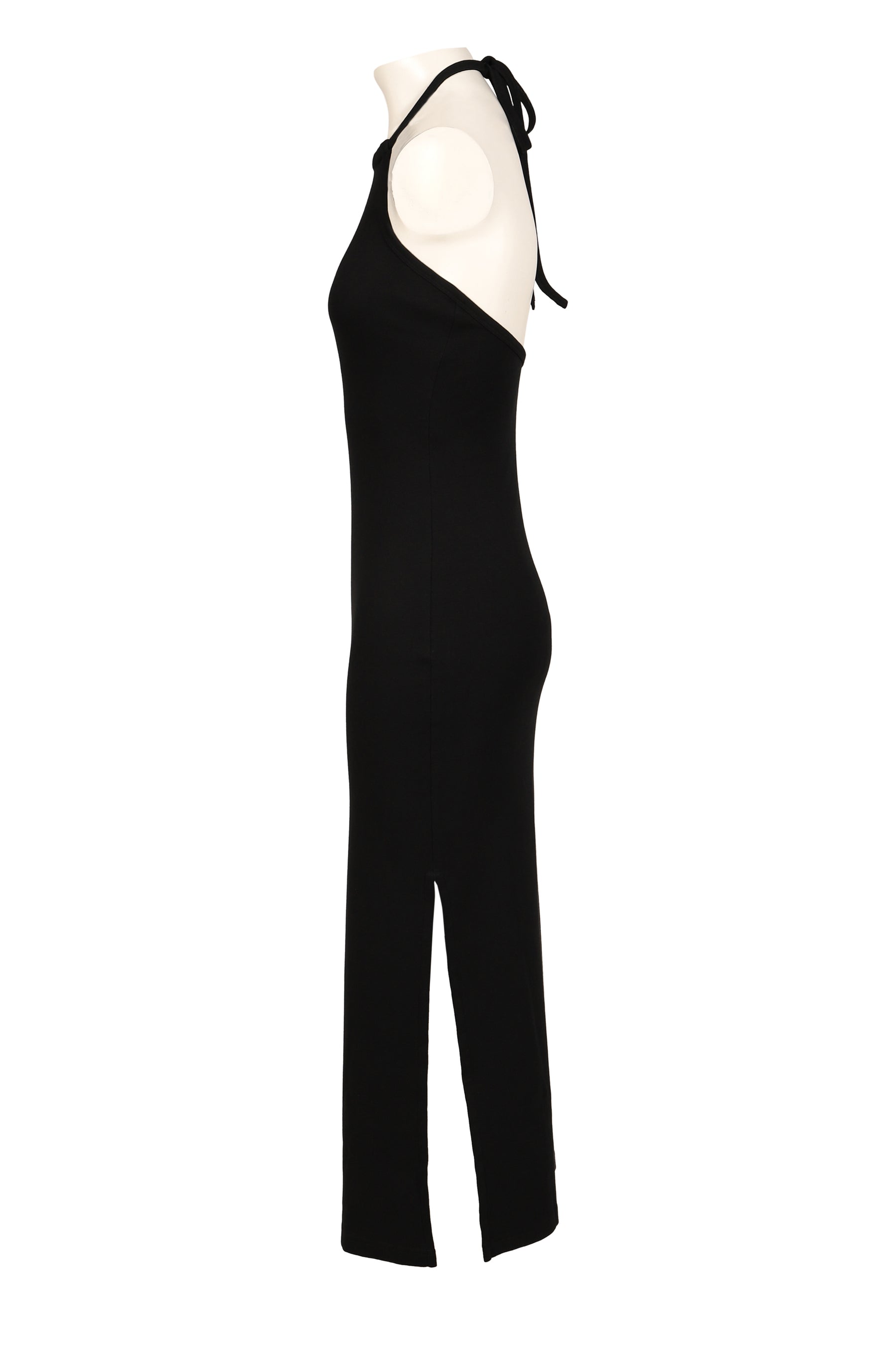CONTRAST TIE-BACK LONG DRESS / BLK