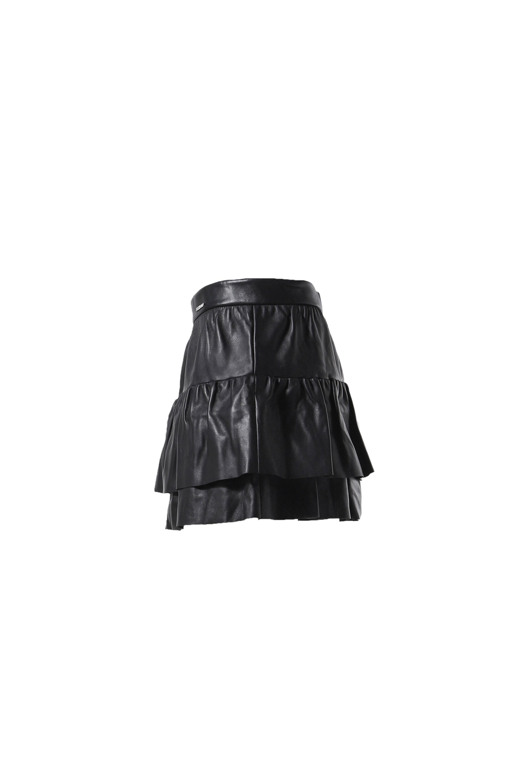 BLACK WOMENS LEATHER FRILL SKIRT / BLK