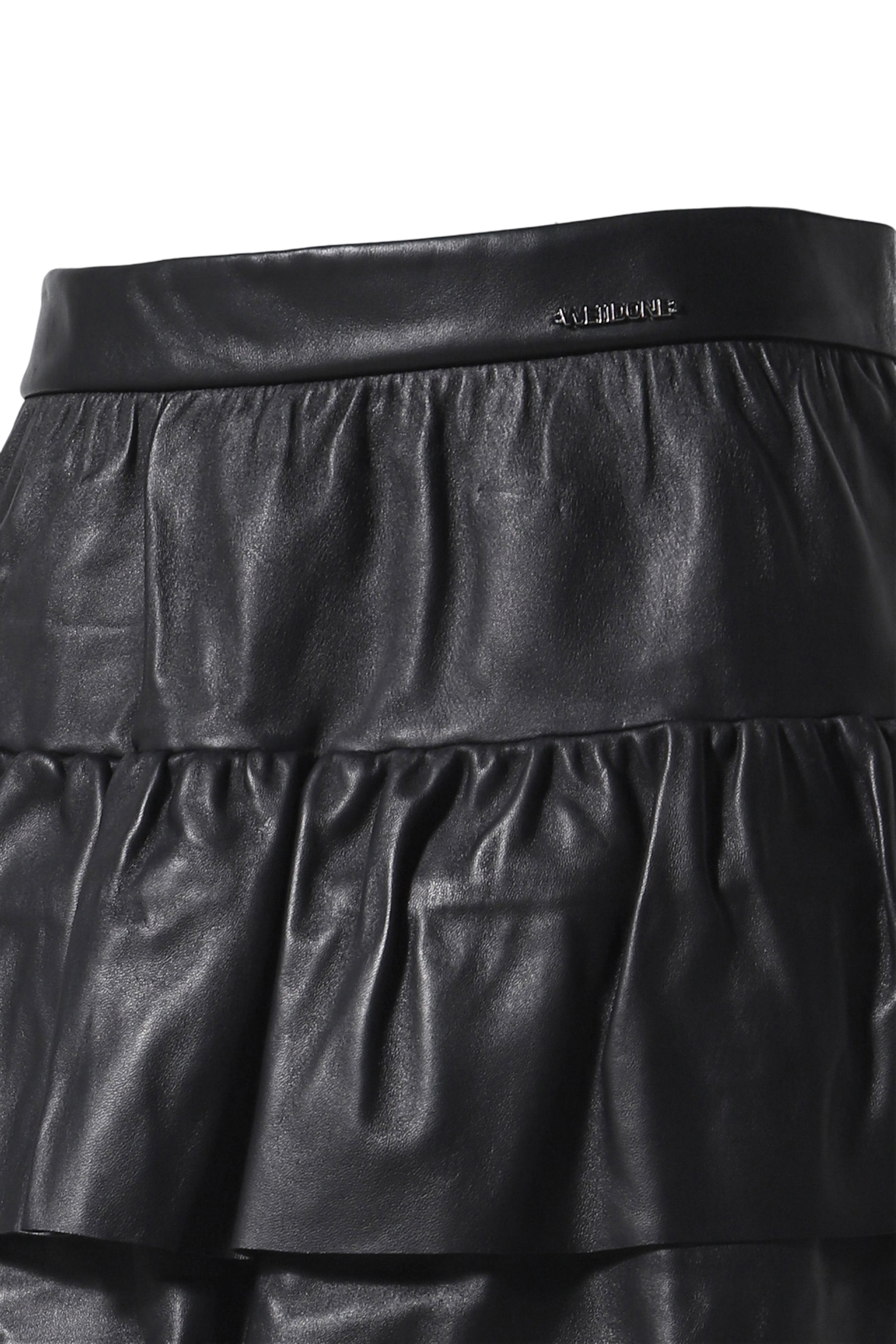 BLACK WOMENS LEATHER FRILL SKIRT / BLK