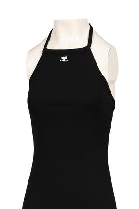 CONTRAST TIE-BACK LONG DRESS / BLK