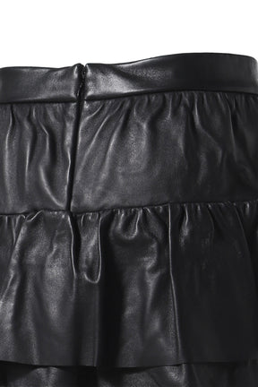 BLACK WOMENS LEATHER FRILL SKIRT / BLK