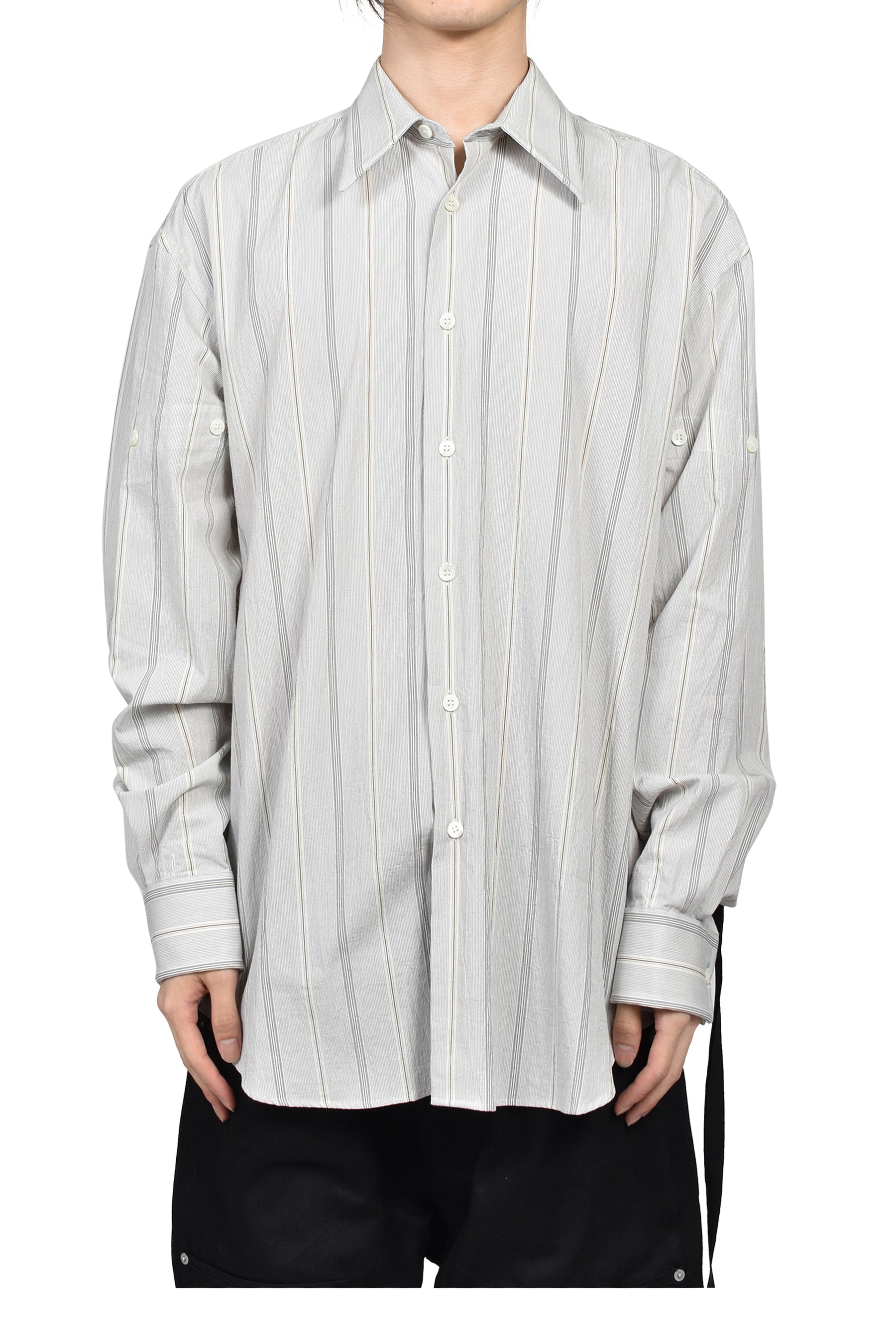 CLASSIC FOLD UP SLEEVE SHIRT / WHT/GRY/FOREST