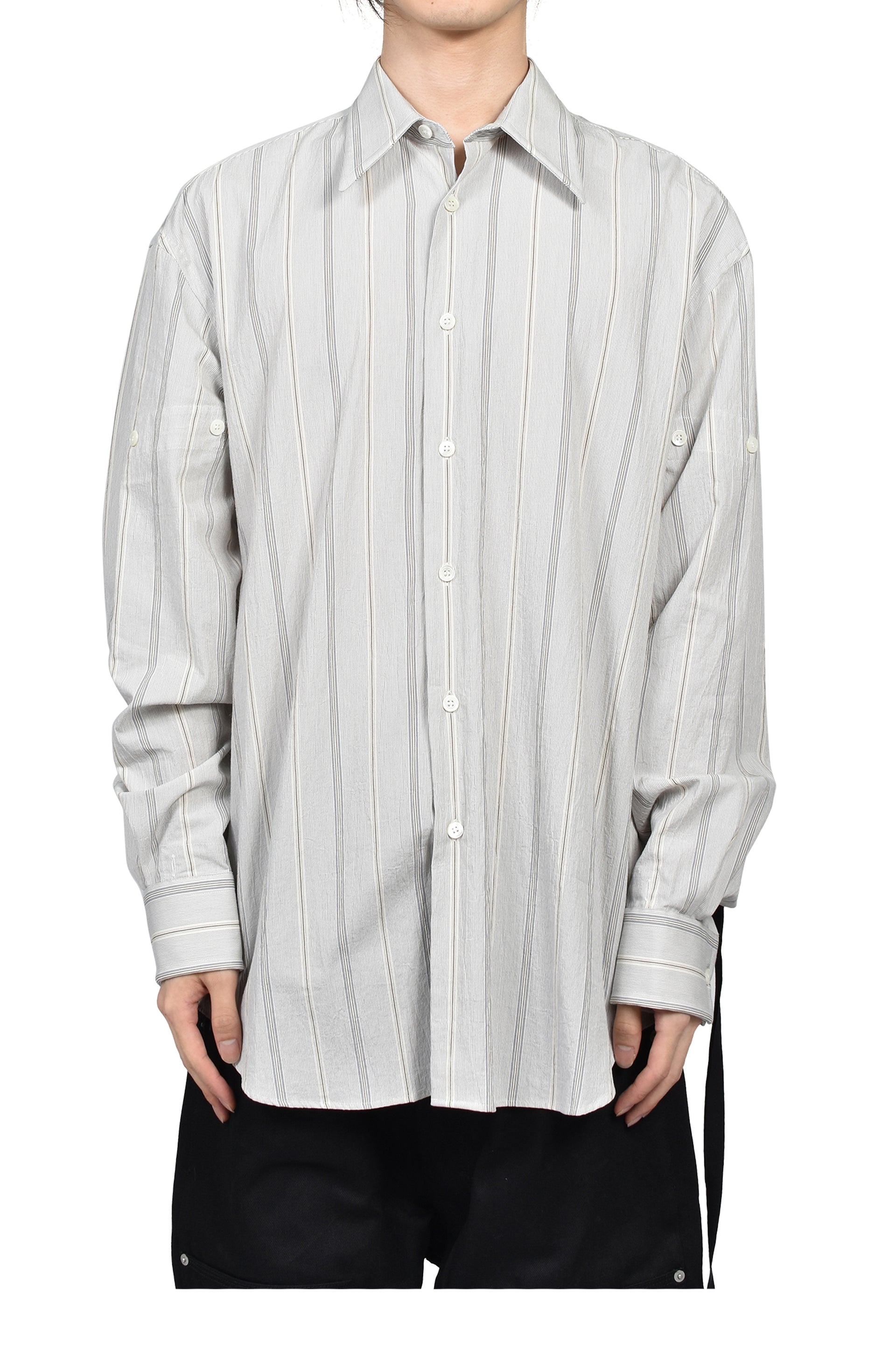 CLASSIC FOLD UP SLEEVE SHIRT / WHT/GRY/FOREST