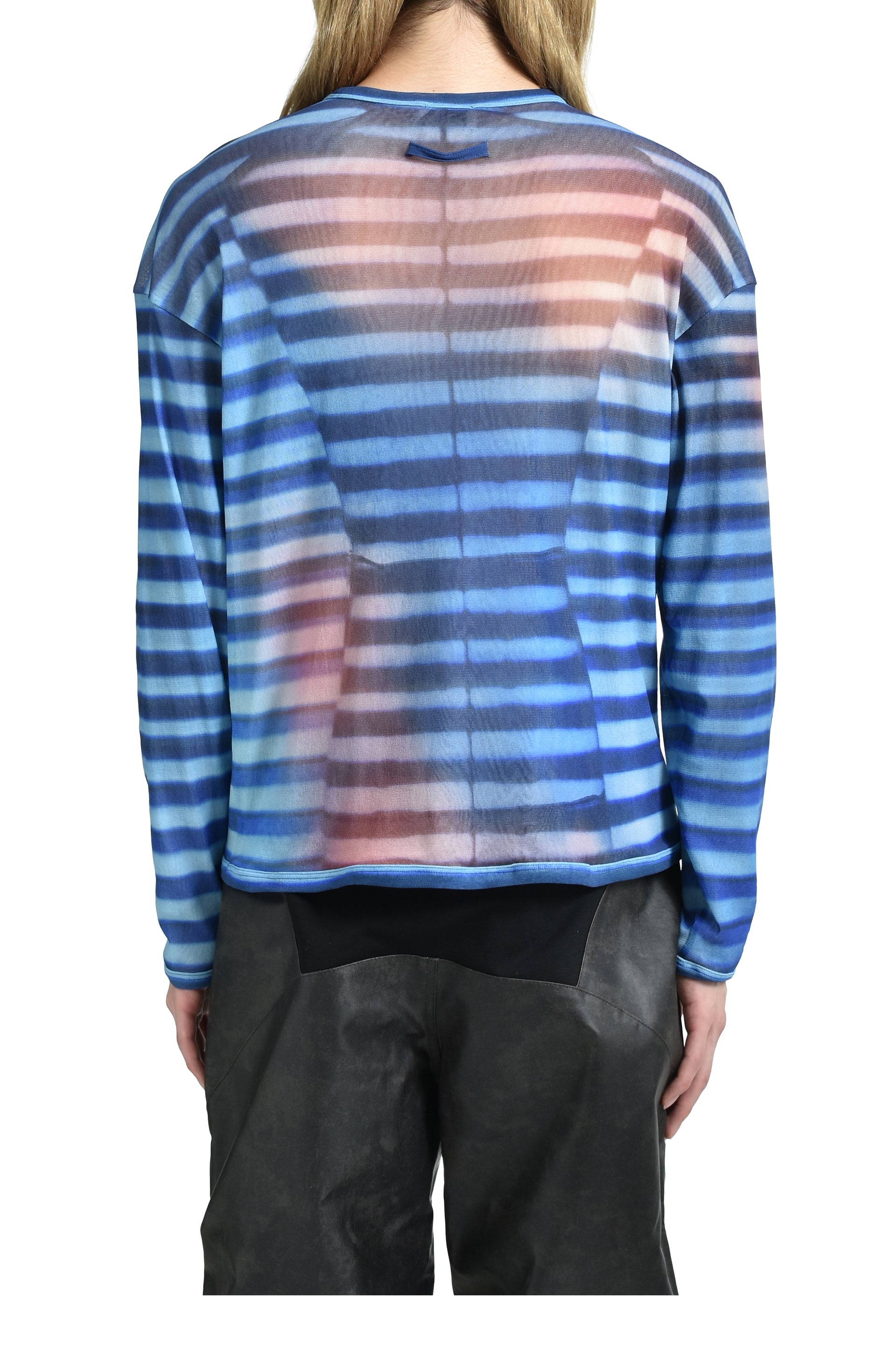 MESH OVERSIZED CREW NECK TOP PRINTED "AIR" / LT.BLU/BLU/PEACH