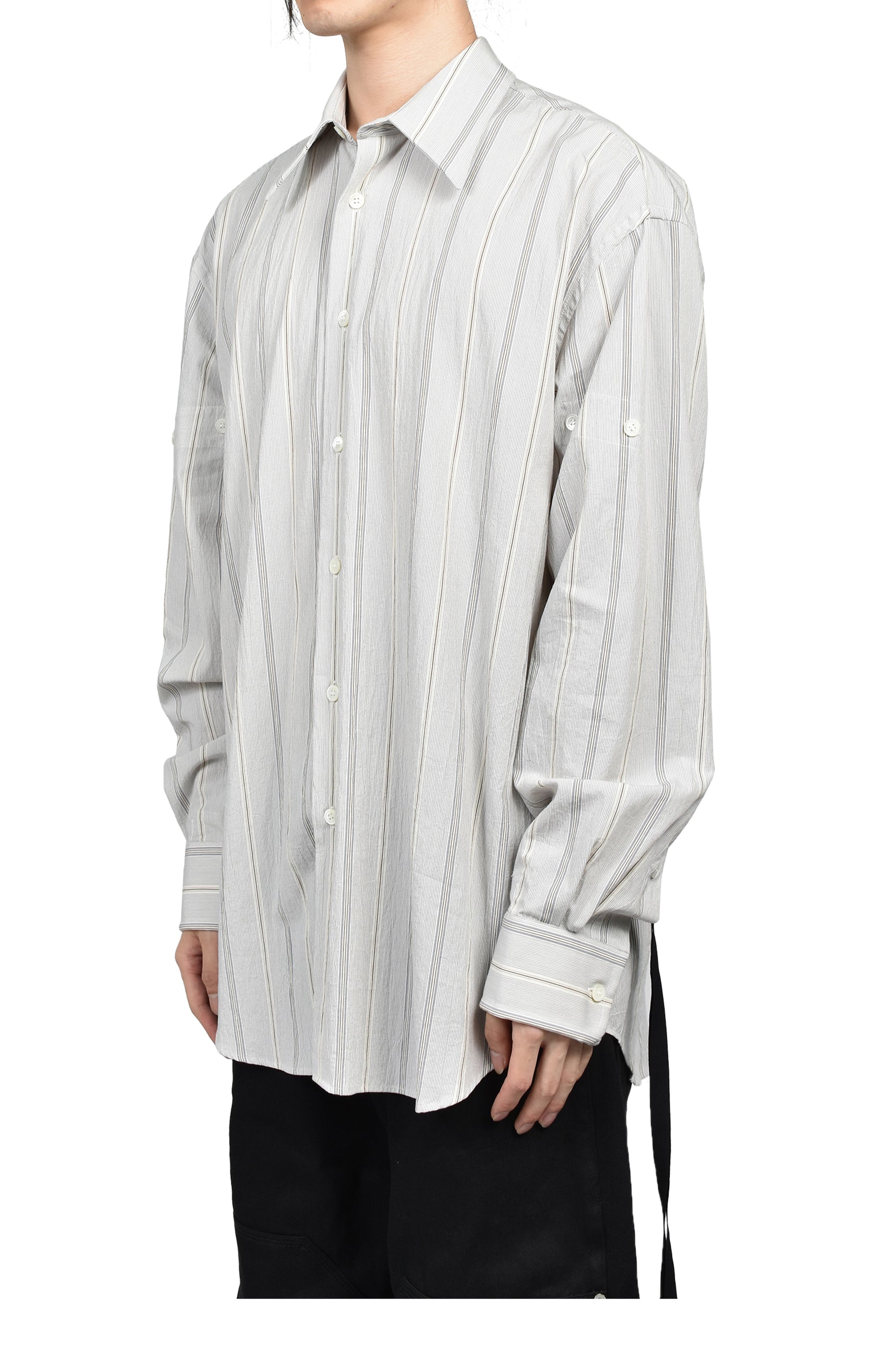 CLASSIC FOLD UP SLEEVE SHIRT / WHT/GRY/FOREST