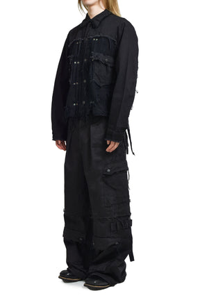 SLASH SEAM TWIST CARGO PANTS / AGED BLK