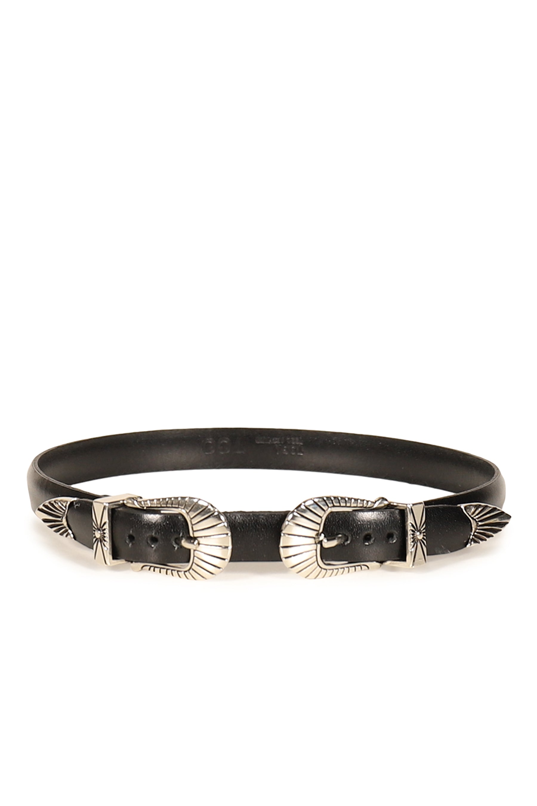DOUBLE BUCKLE LEATHER BANGLE / BLK