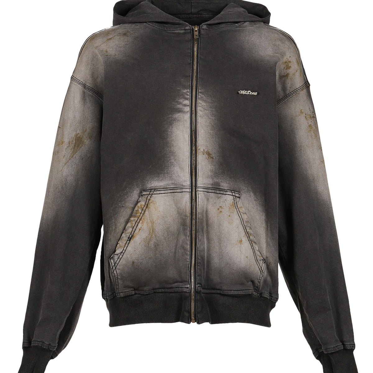 We11done ウェルダン FW25 BLACK DIRTY-WASH HOODIE ZIP-UP / BLK