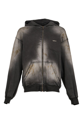 BLACK DIRTY-WASH HOODIE ZIP-UP / BLK
