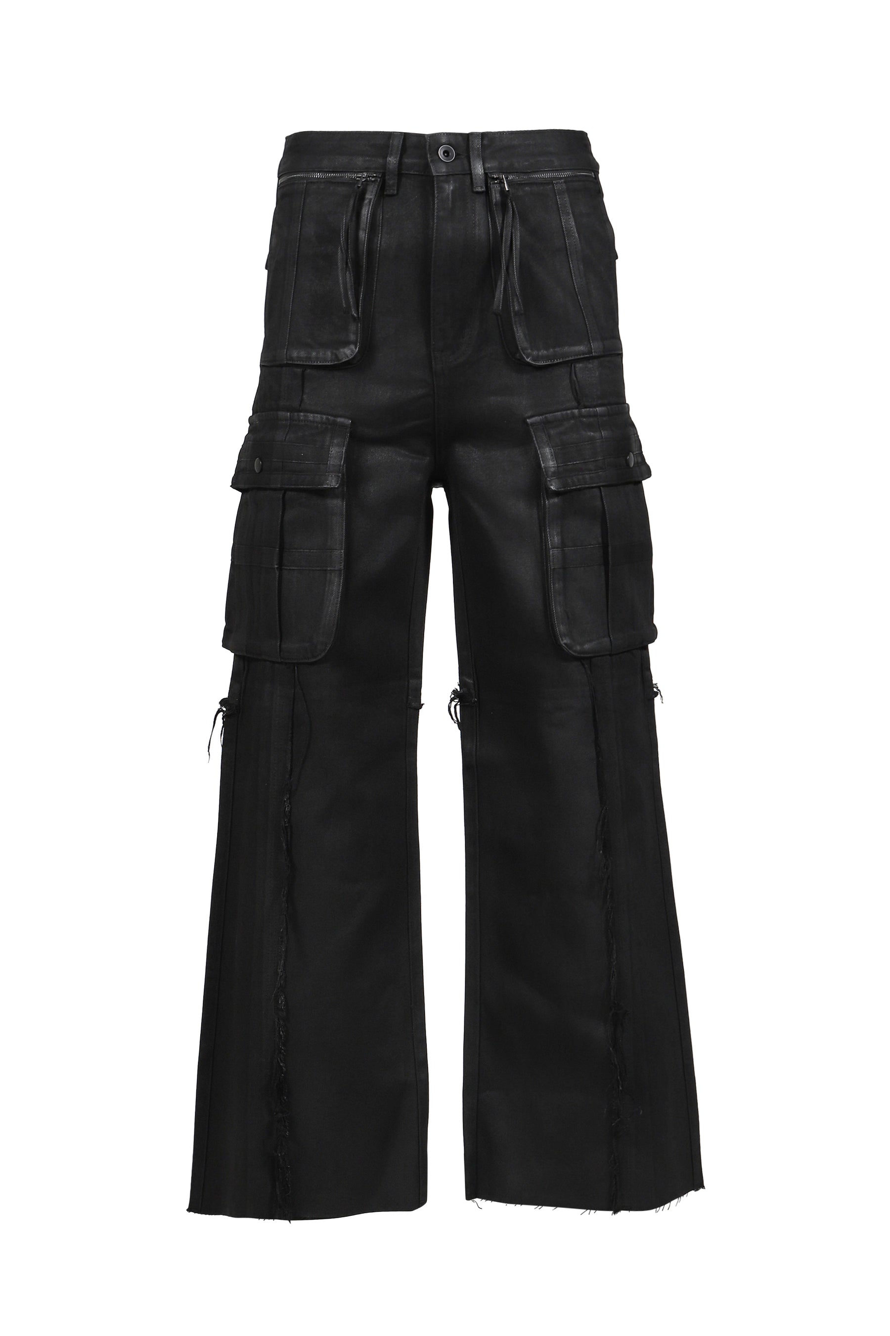 CROSS FRINGE PANTS / WAXED BLACK
