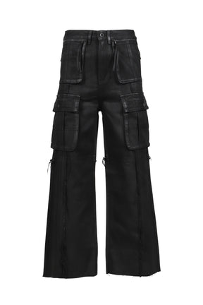 CROSS FRINGE PANTS / WAXED BLACK