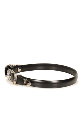 DOUBLE BUCKLE LEATHER BANGLE / BLK