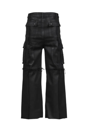 CROSS FRINGE PANTS / WAXED BLACK