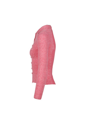 Lapel Fitted Cardigan / Pink