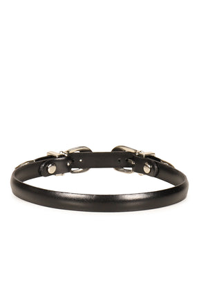 DOUBLE BUCKLE LEATHER BANGLE / BLK