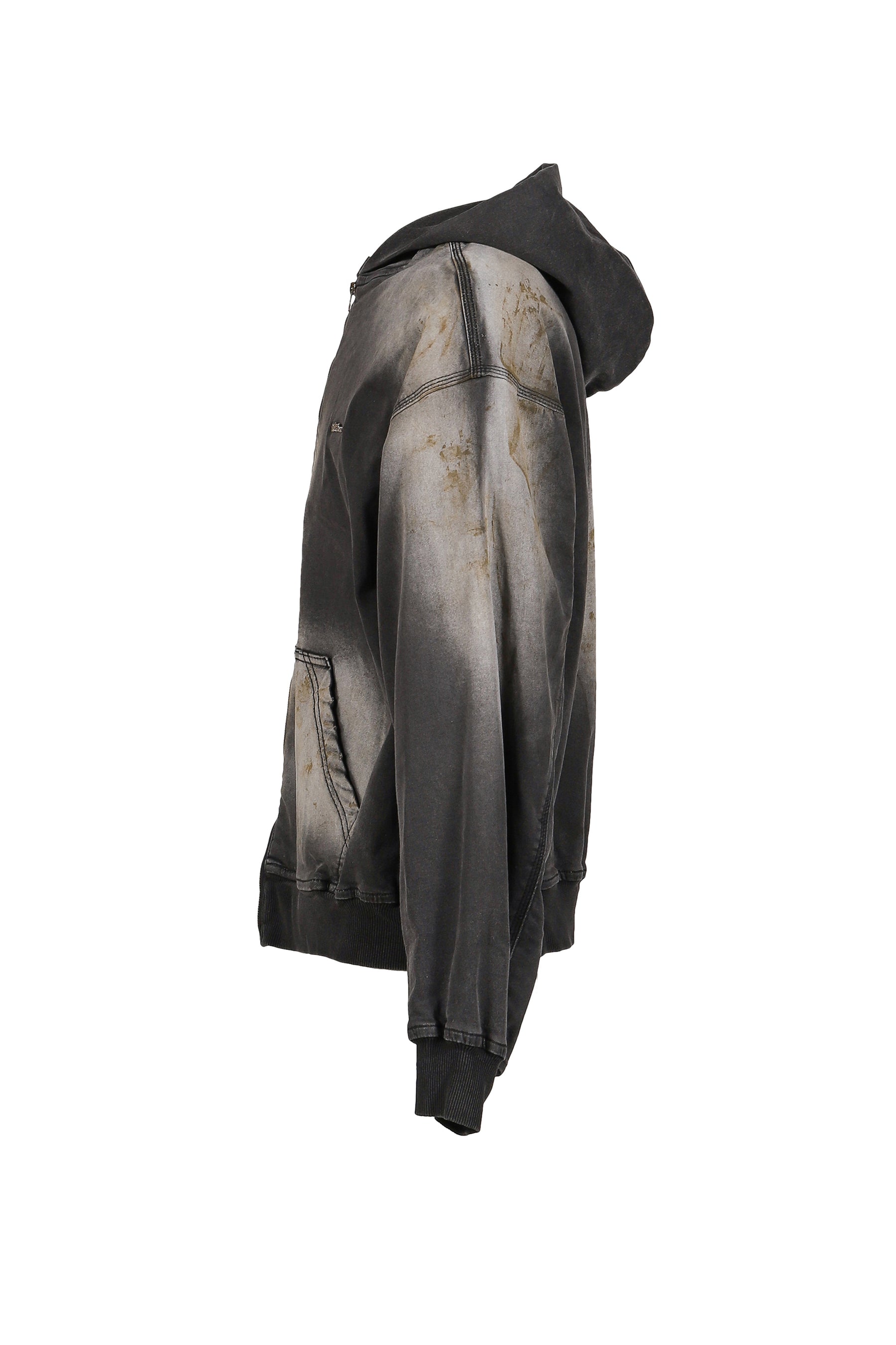 BLACK DIRTY-WASH HOODIE ZIP-UP / BLK