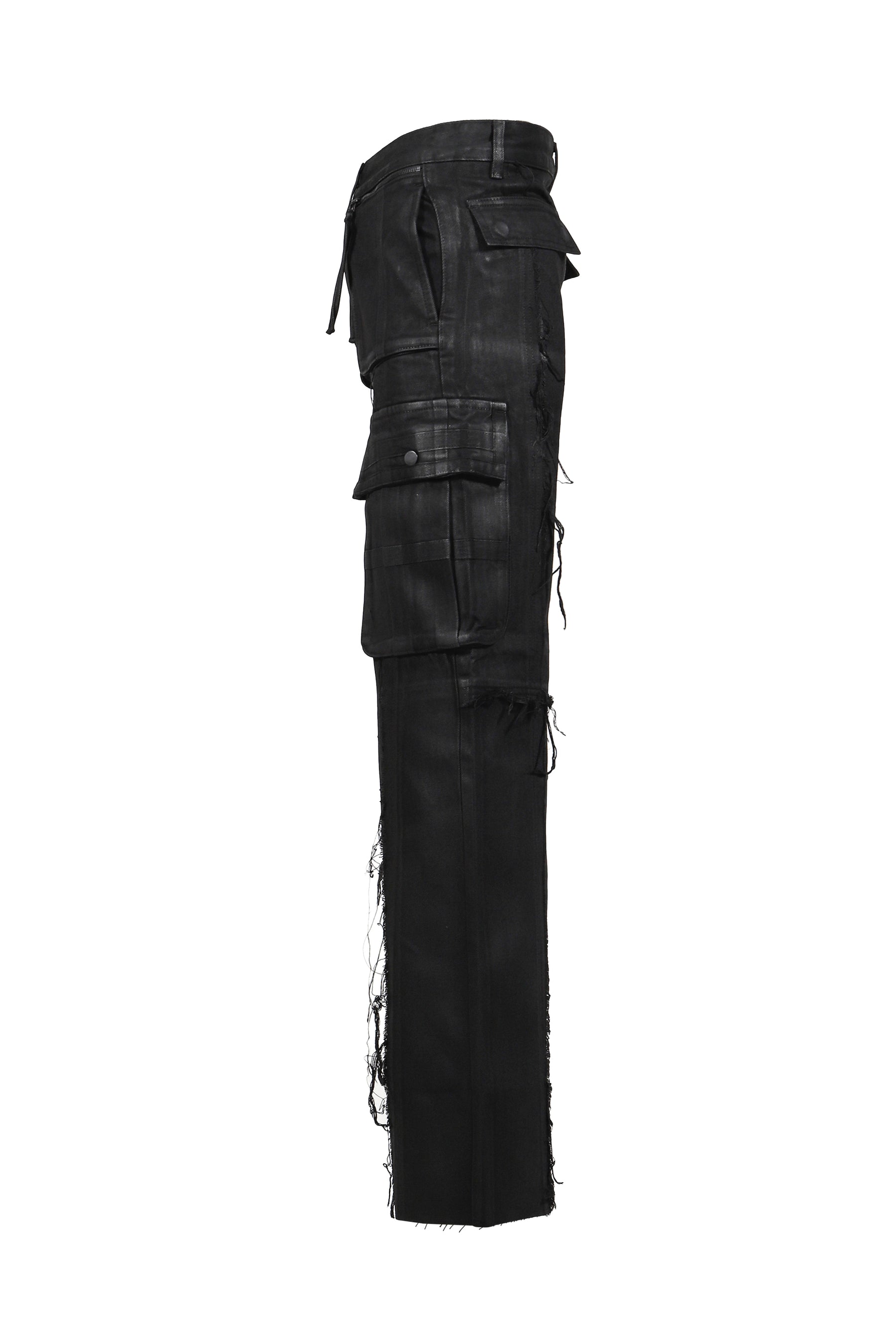 CROSS FRINGE PANTS / WAXED BLACK