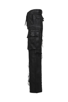 CROSS FRINGE PANTS / WAXED BLACK