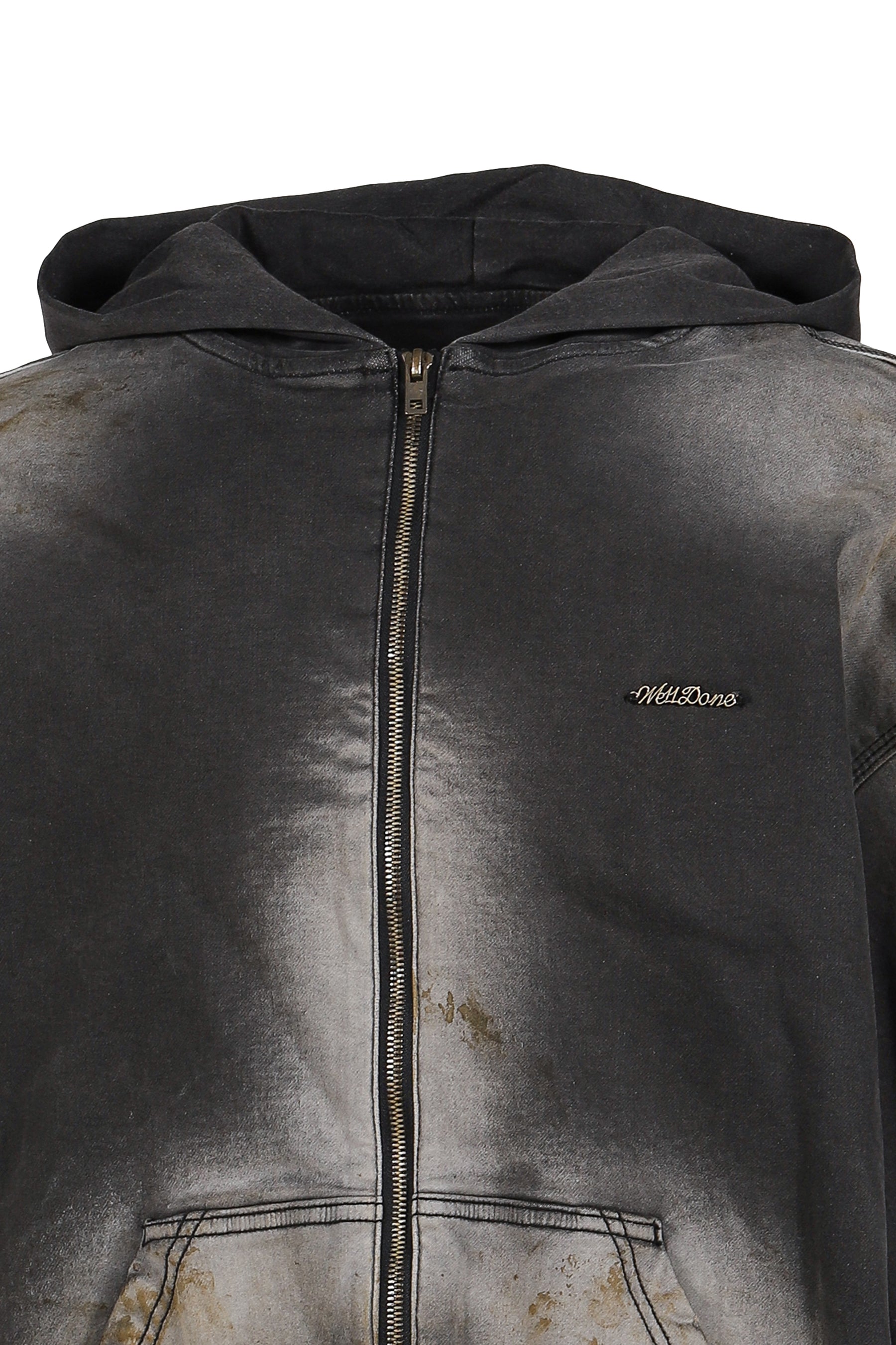 BLACK DIRTY-WASH HOODIE ZIP-UP / BLK